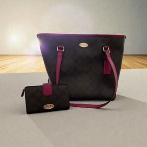 Coach Brown and Pink Tote Bag Set
